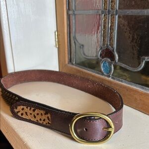 Stylish Brown Leather Belt with Gold Buckle